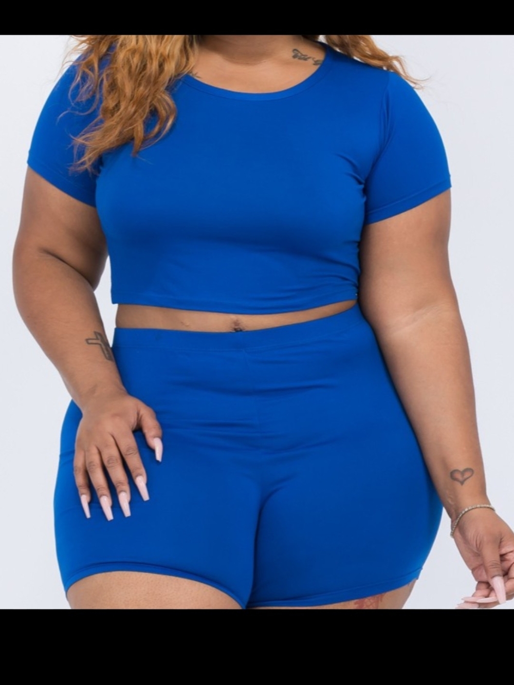 Plus-Size High-Waist Bike Shorts in Cobalt Blue